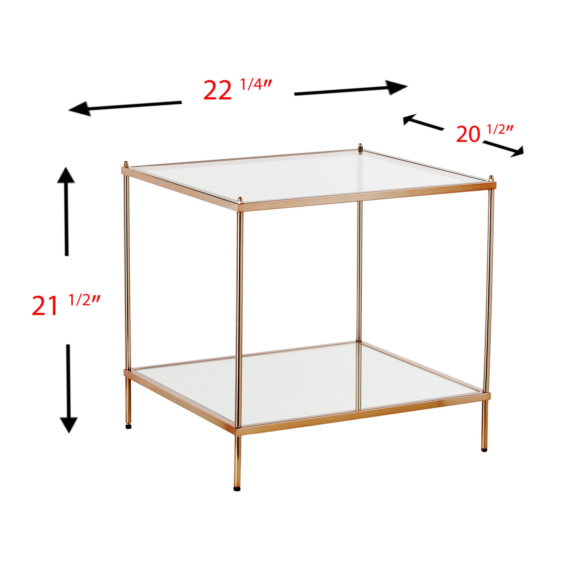 22" Clear And Gold Glass And Iron Square End Table With Shelf