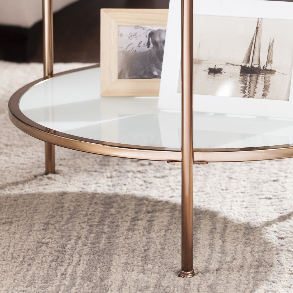 26" Gold Glass And Iron Round End Table With Shelf