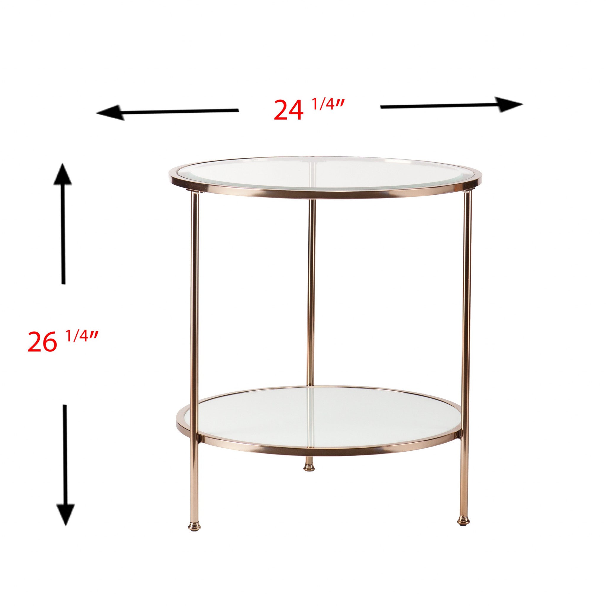 26" Gold Glass And Iron Round End Table With Shelf
