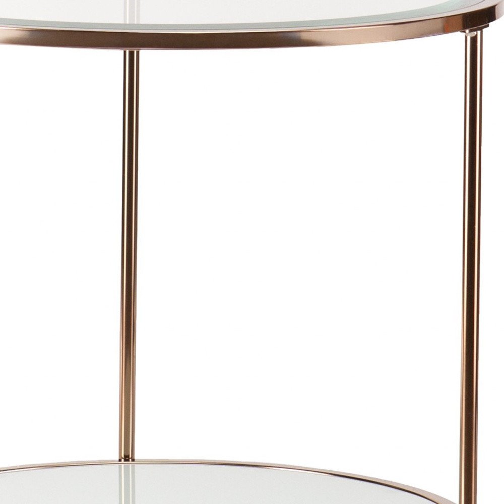 26" Gold Glass And Iron Round End Table With Shelf