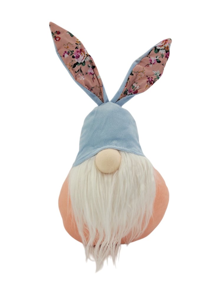 16" Blue And Pink Fabric Boho Bunny Ears Gnome