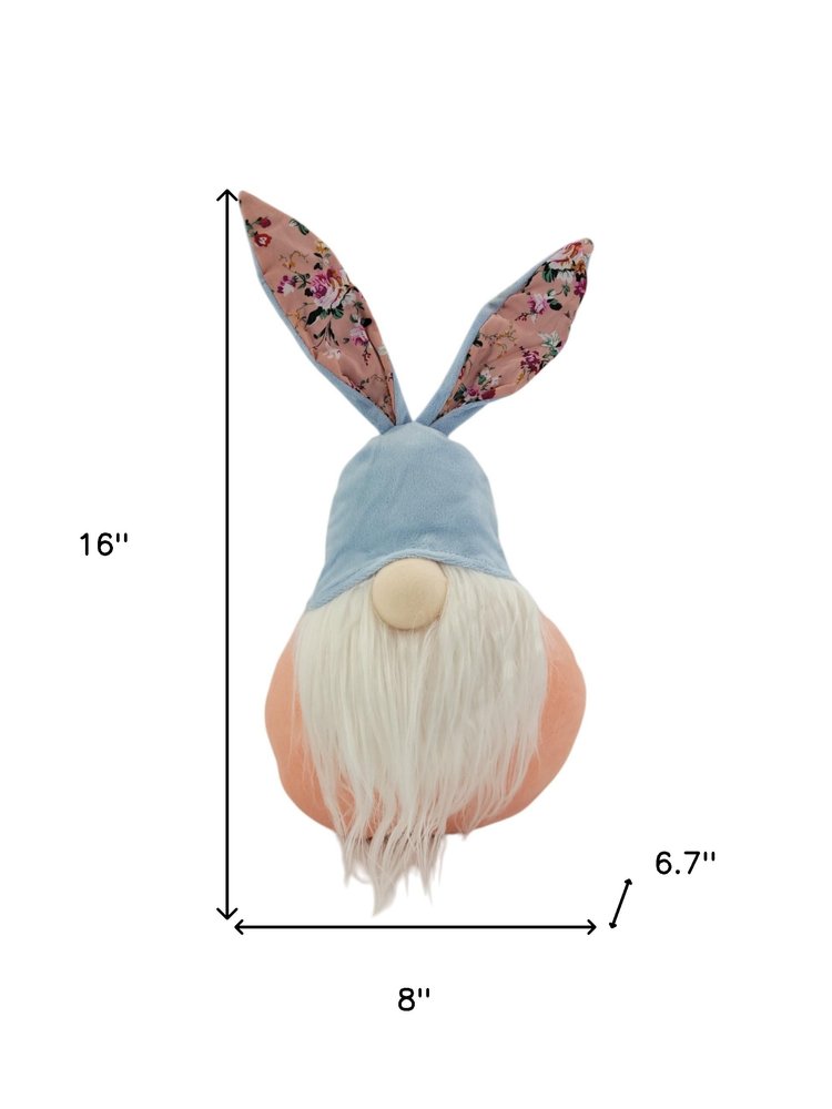 16" Blue And Pink Fabric Boho Bunny Ears Gnome