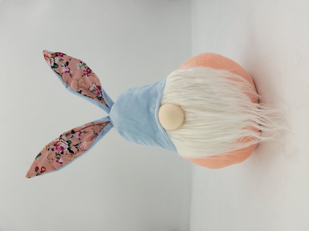 16" Blue And Pink Fabric Boho Bunny Ears Gnome