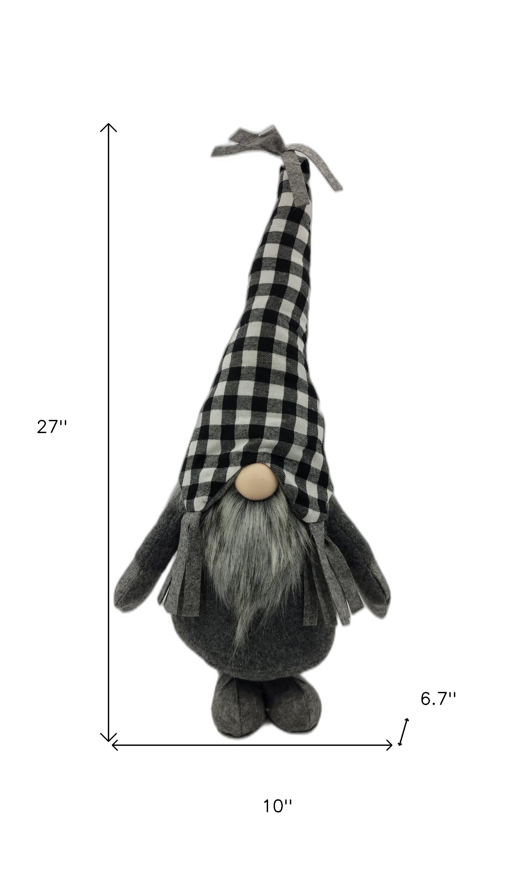 Black and White Buffalo Plaid Standing Gnome