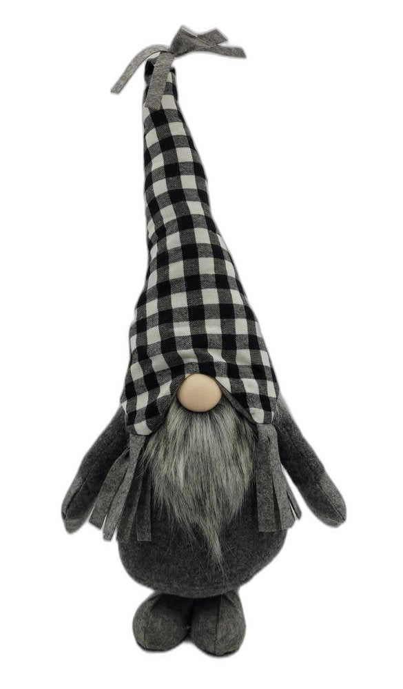 27" Black and White Buffalo Plaid Standing Gnome
