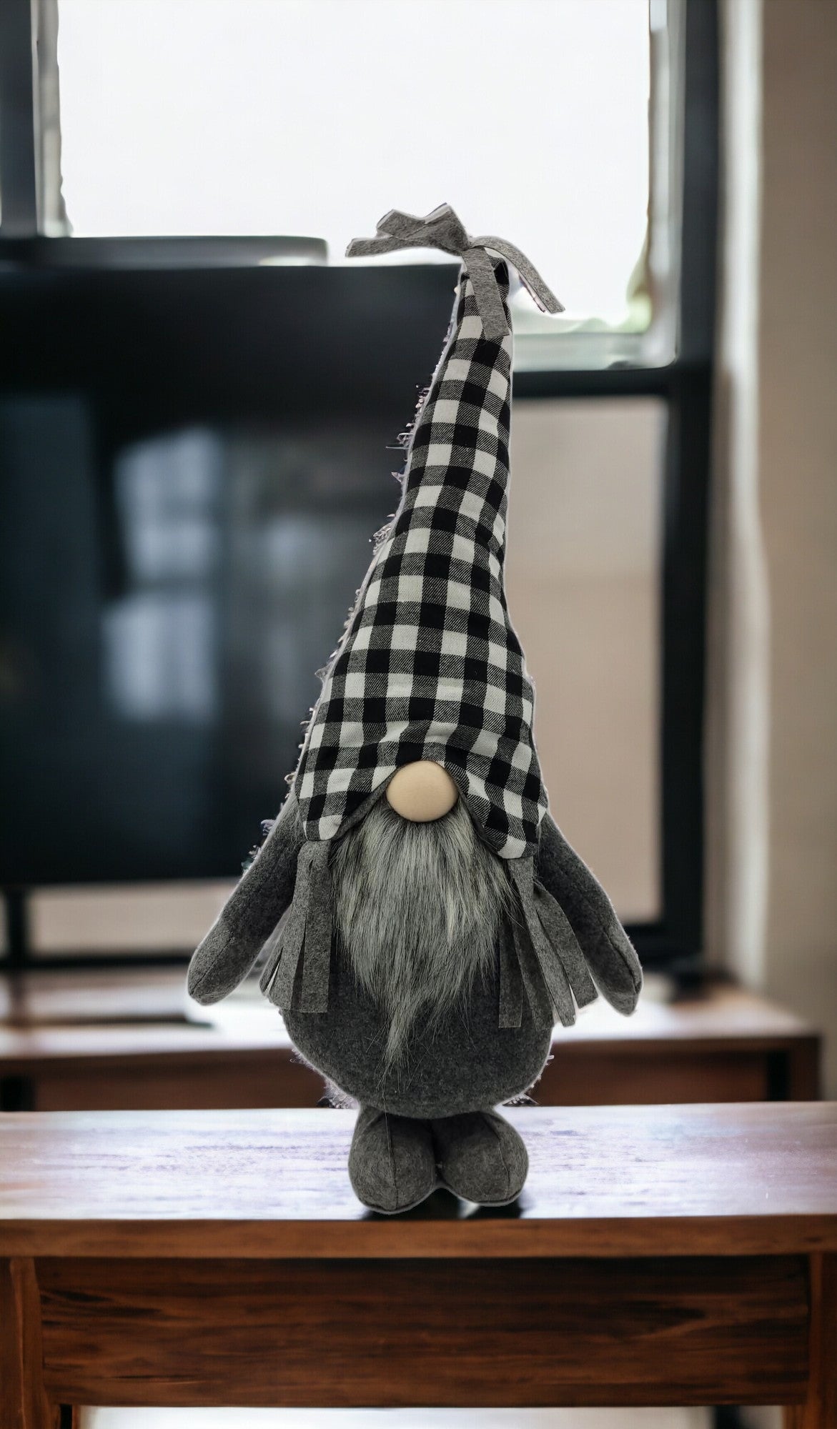 Black and White Buffalo Plaid Standing Gnome