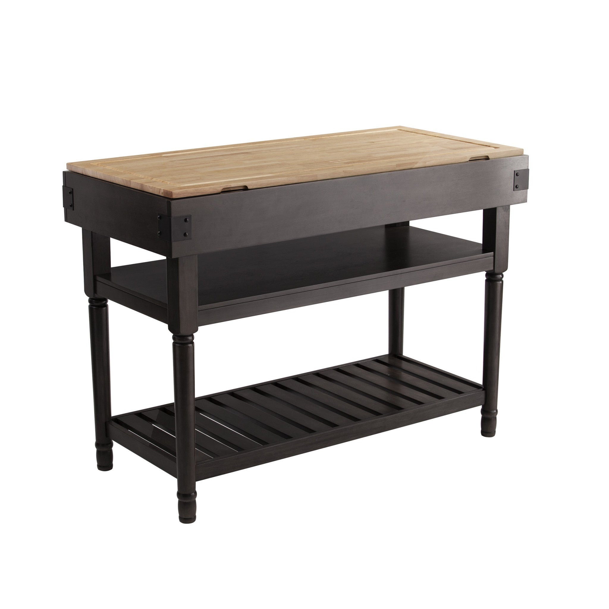 Brown and Natural 48" Kitchen Island With Storage