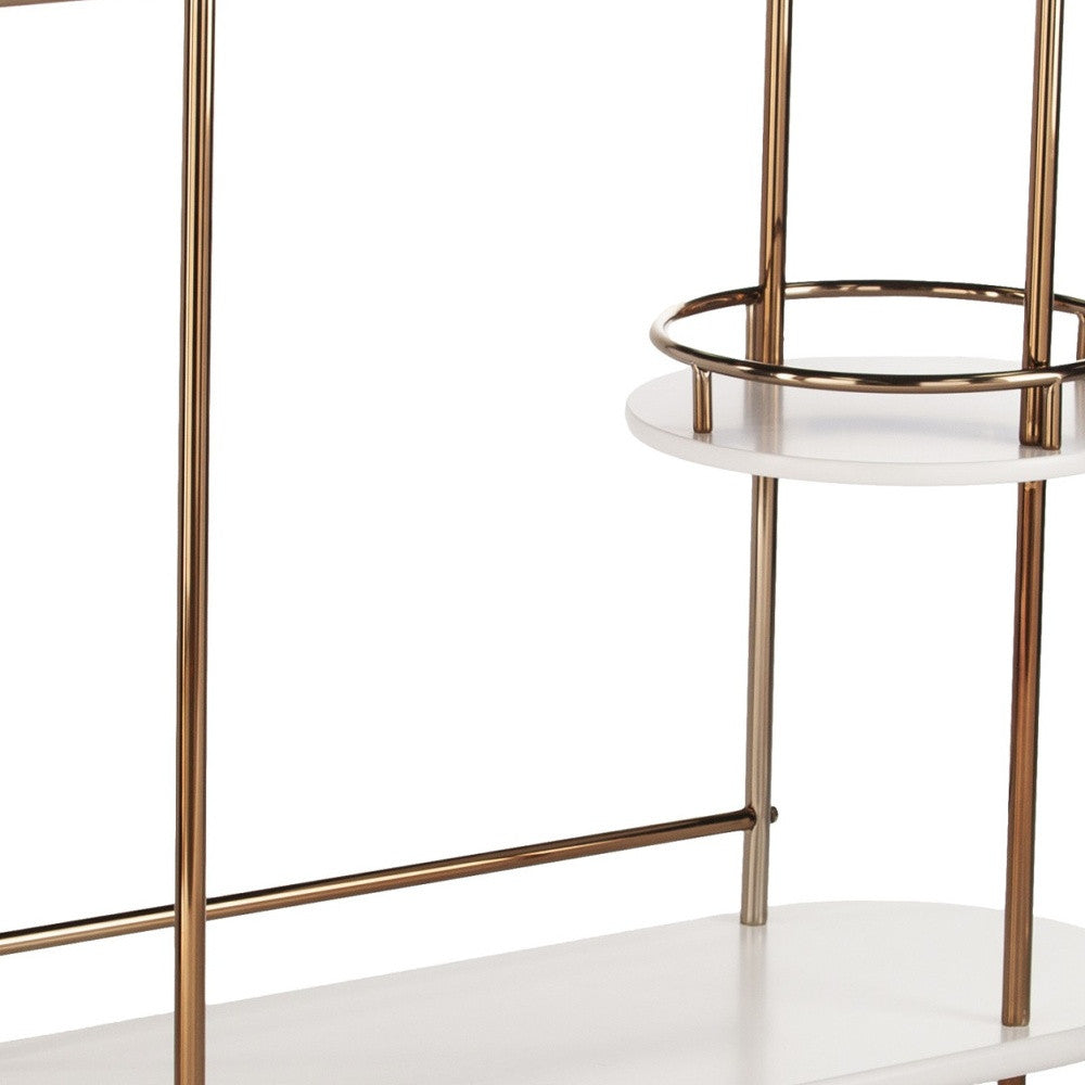 Gold Black and White Metal Oval Bar Cart With Wine Storage