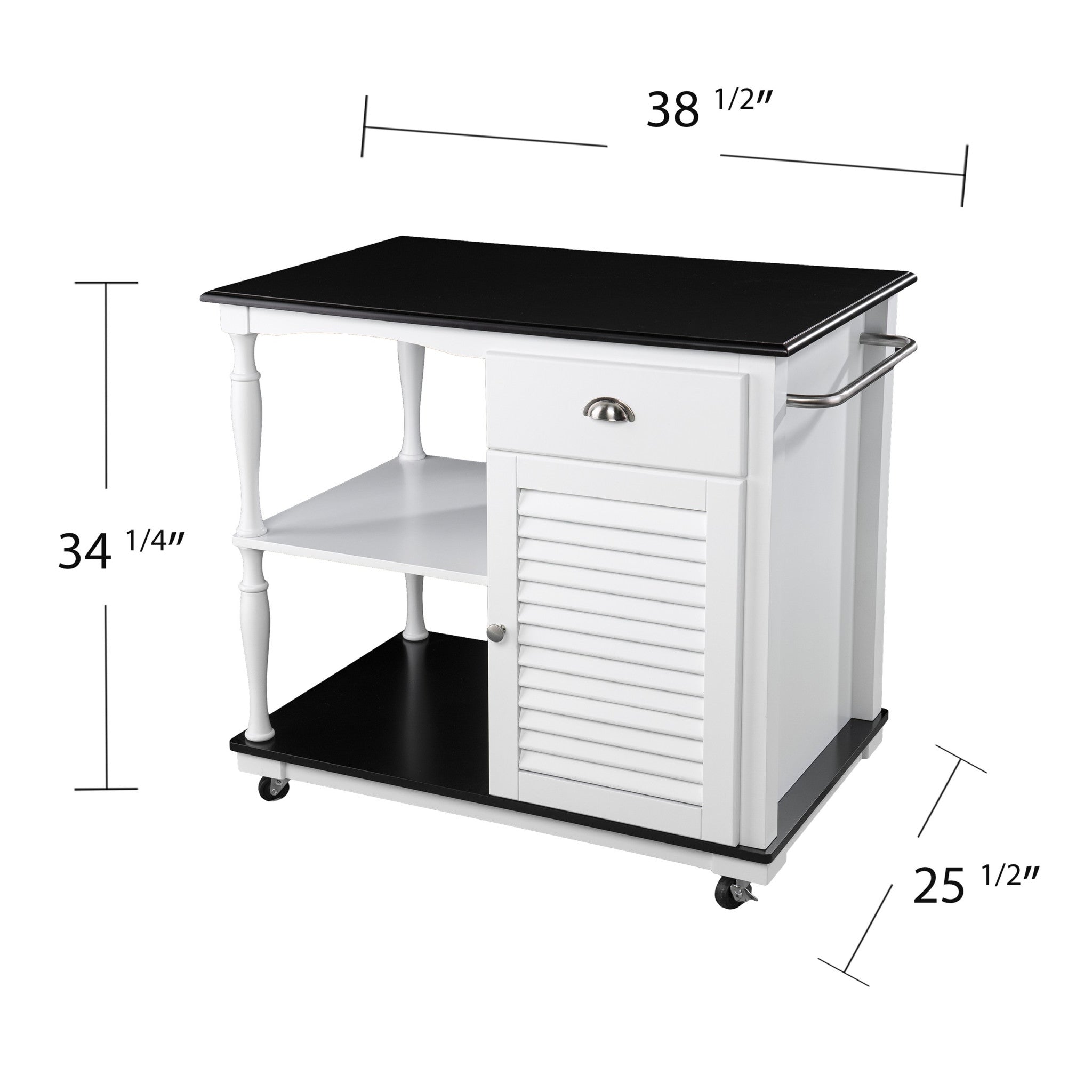 Black and White and Black 39" Rolling Kitchen Island With Storage