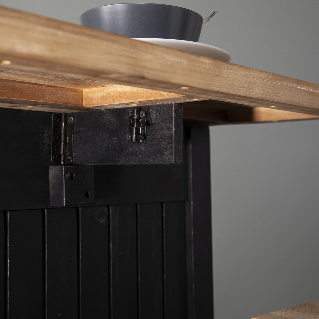 Black and Natural 44" Kitchen Island With Storage