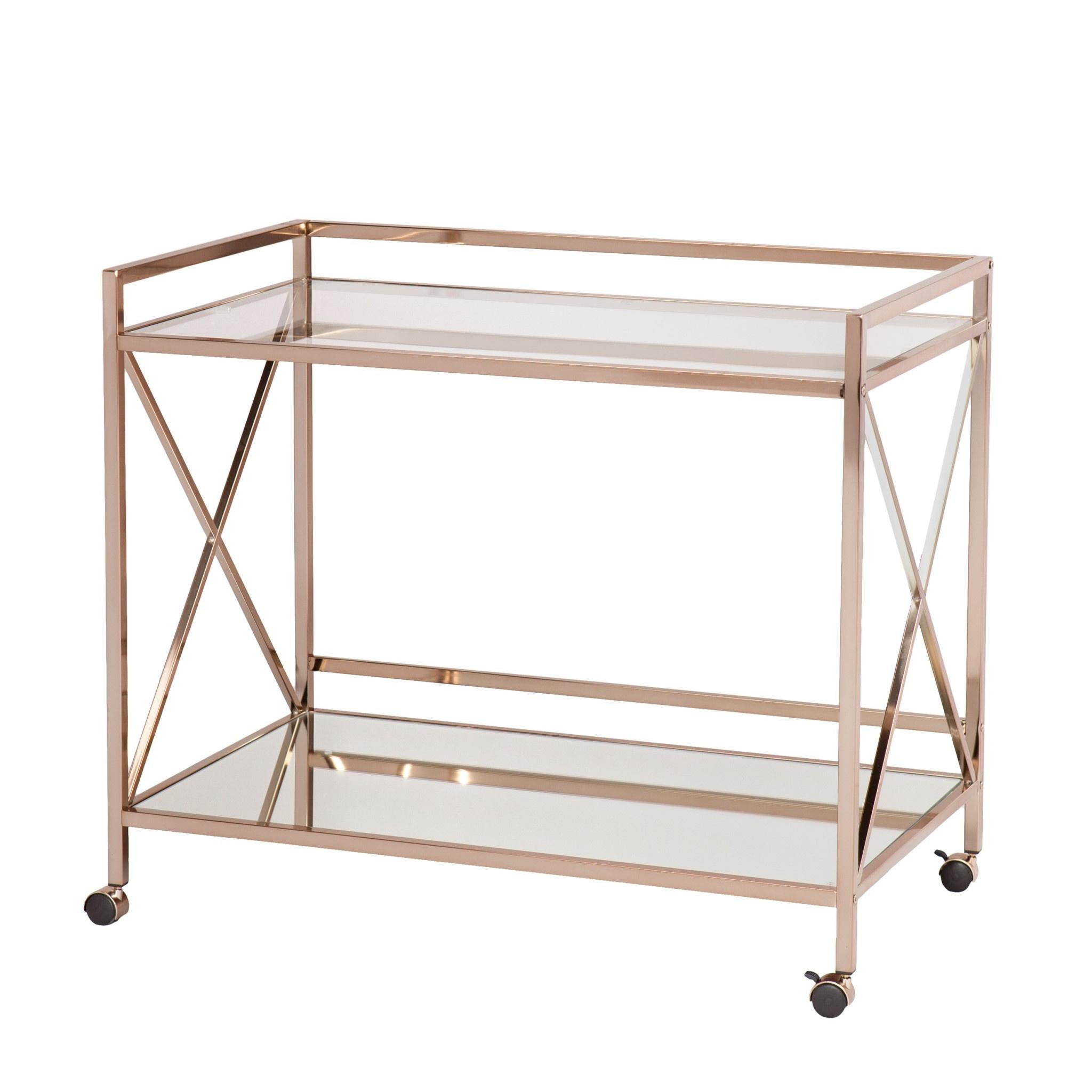 Gold Metal And Glass Rolling Bar Cart
