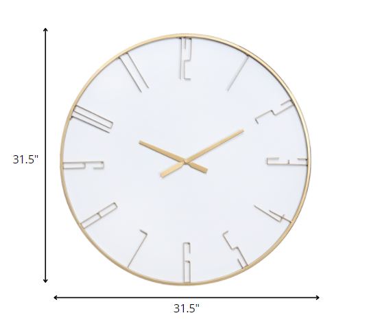 32" Circle White and Gold Metal Analog Wall Clock