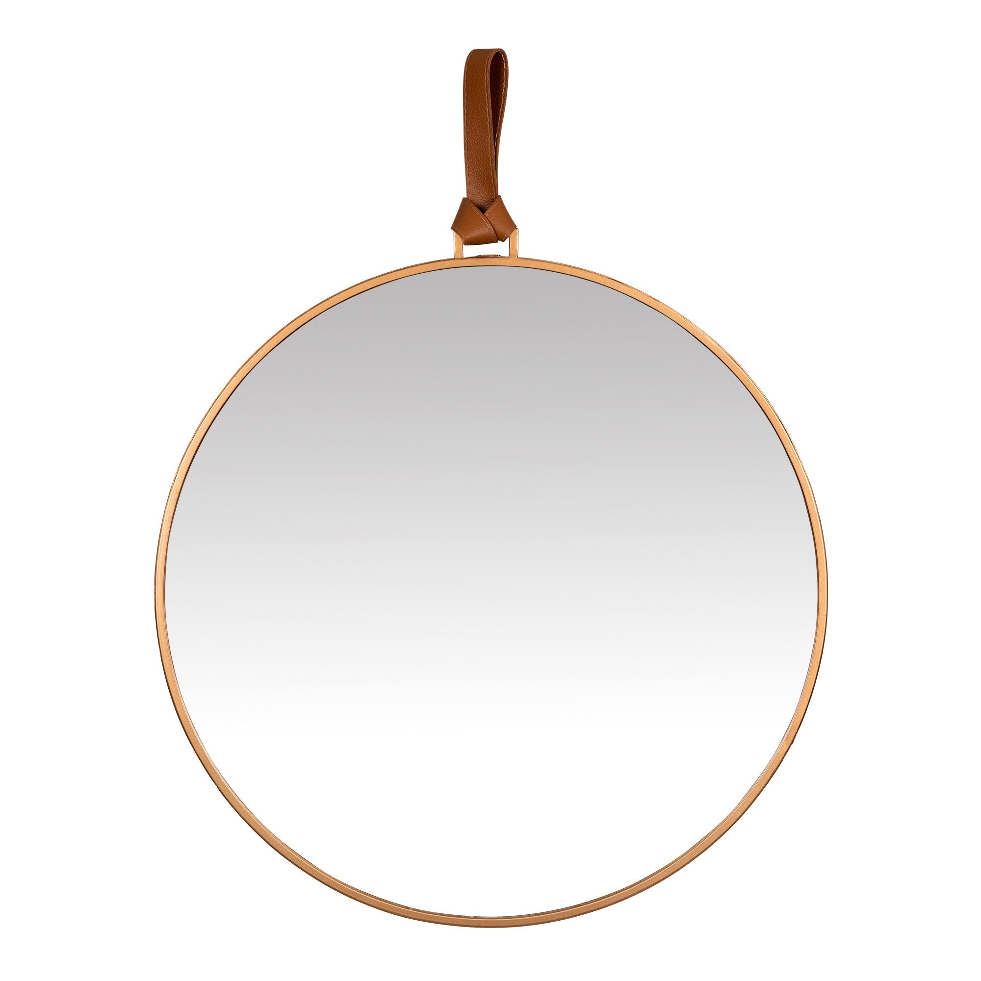 Minimalist Gold Round Mirror with Leather Strap