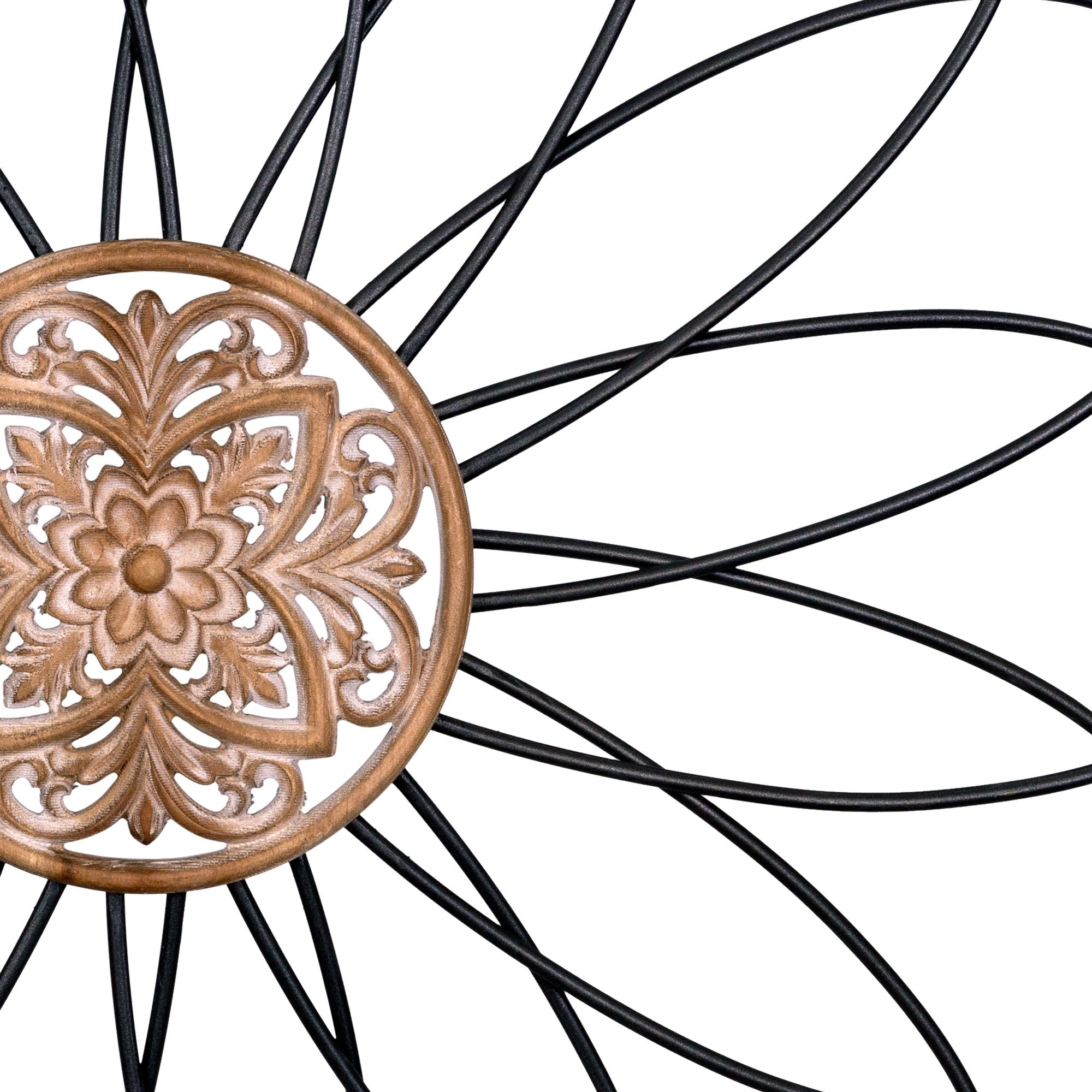 Carved Wood and Metal Flower Wall Décor