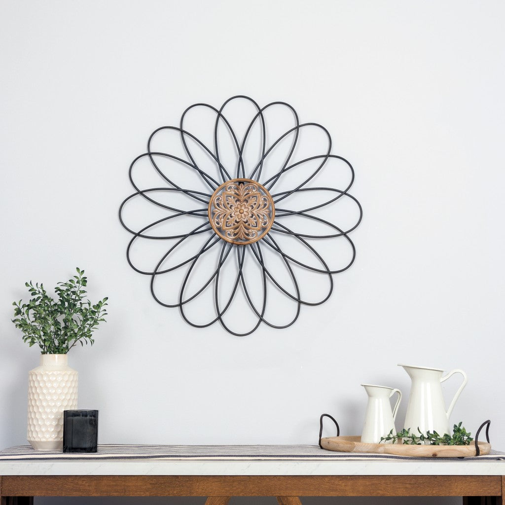 Carved Wood and Metal Flower Wall Décor