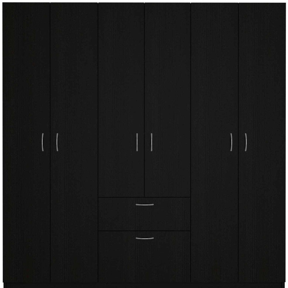 71" Black And White Wood Six Door Single Drawer Combo Dresser