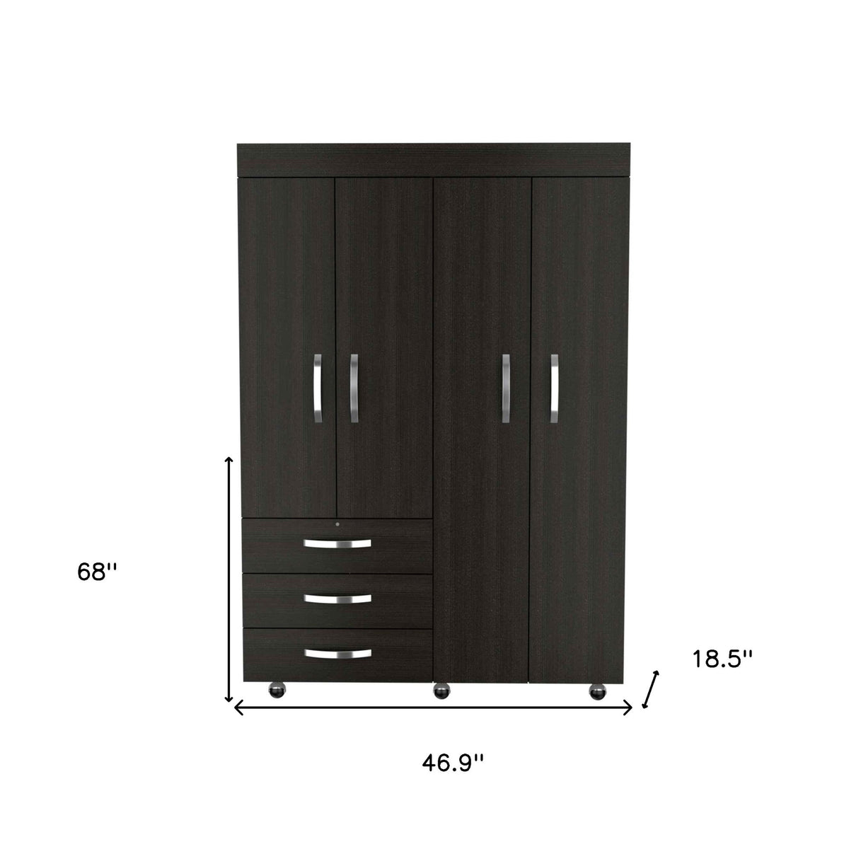 68" Wood Three Drawer Combo Dresser