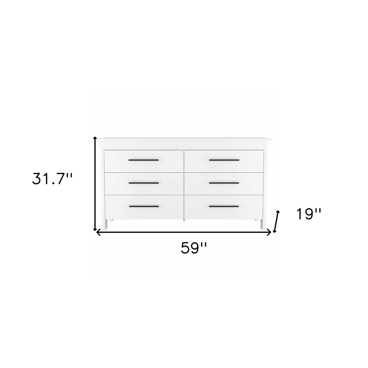 59" White Wood Six Drawer Double Dresser