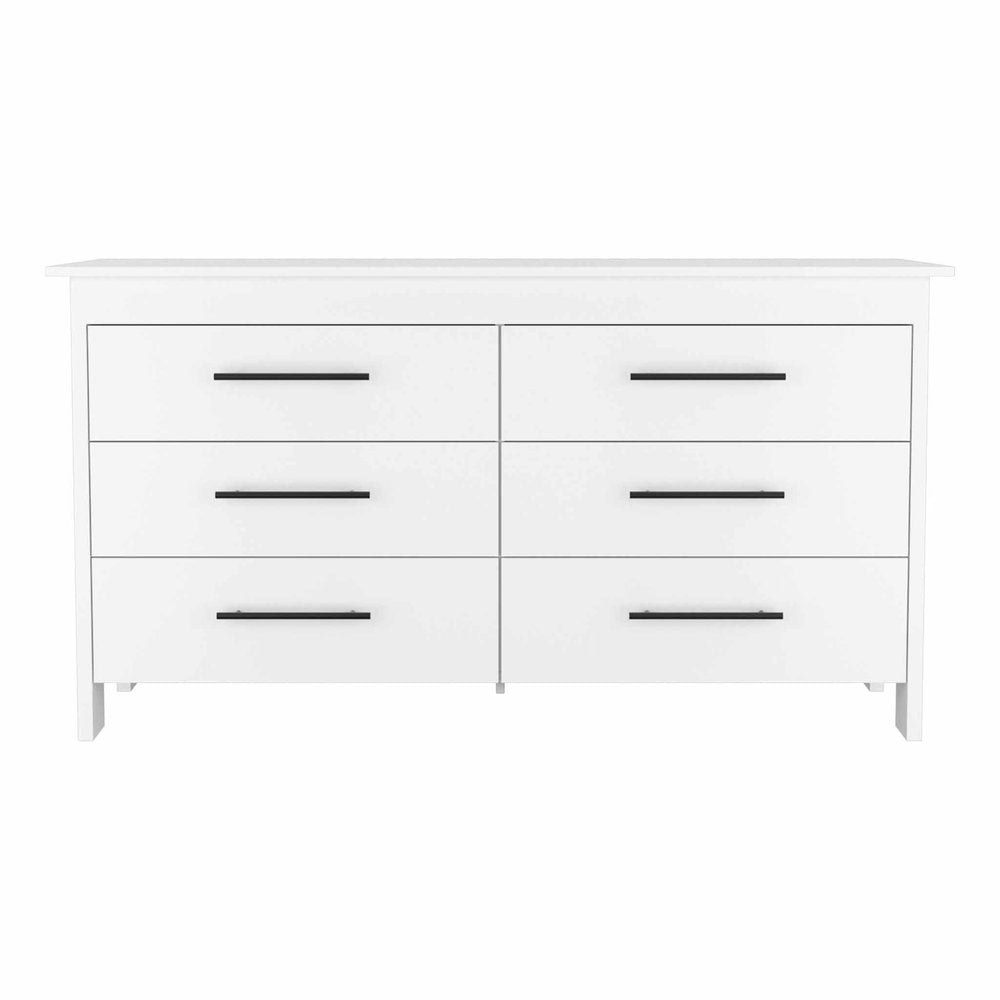 59" White Six Drawer Double Dresser