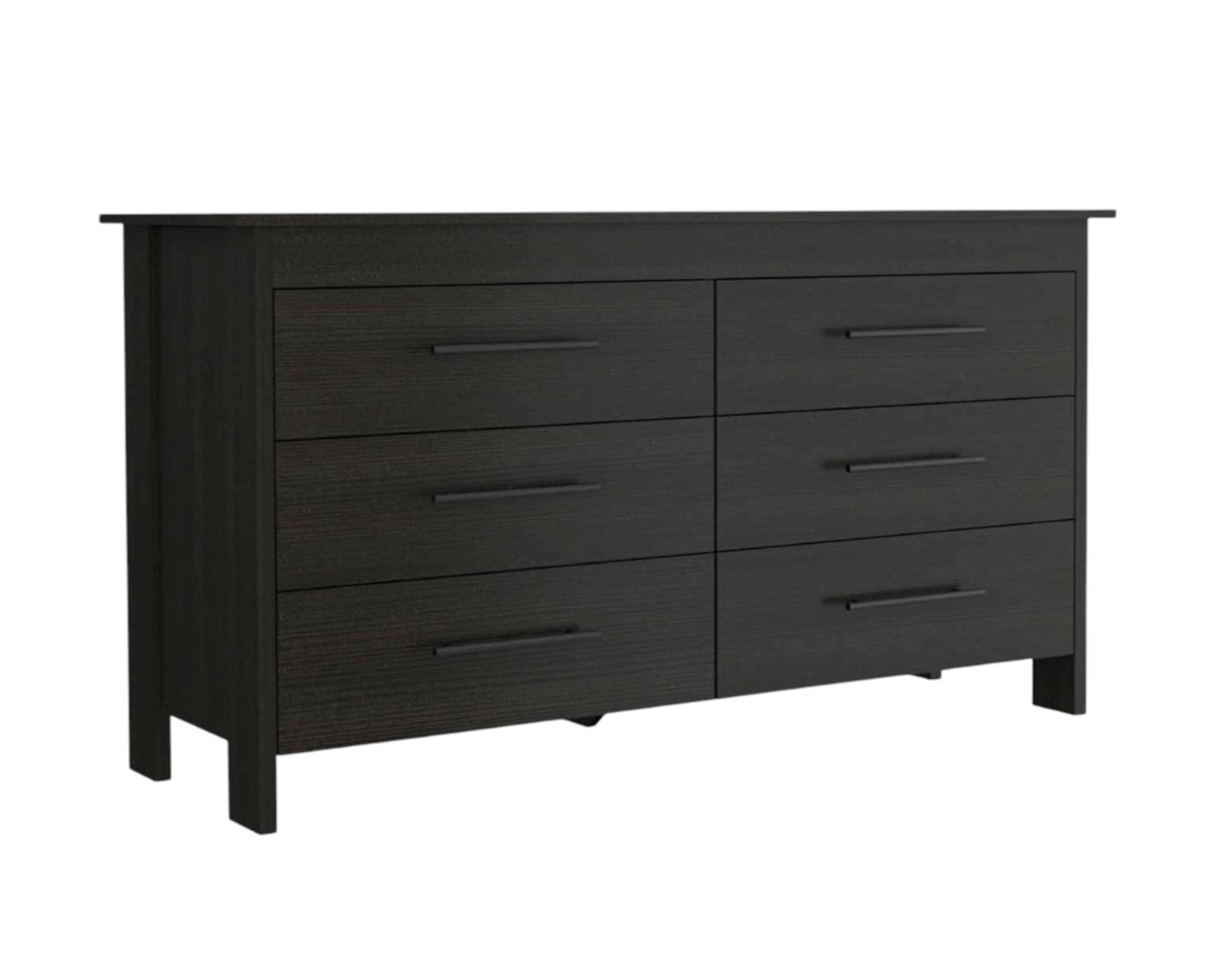 59" Black Wood Six Drawer Double Dresser