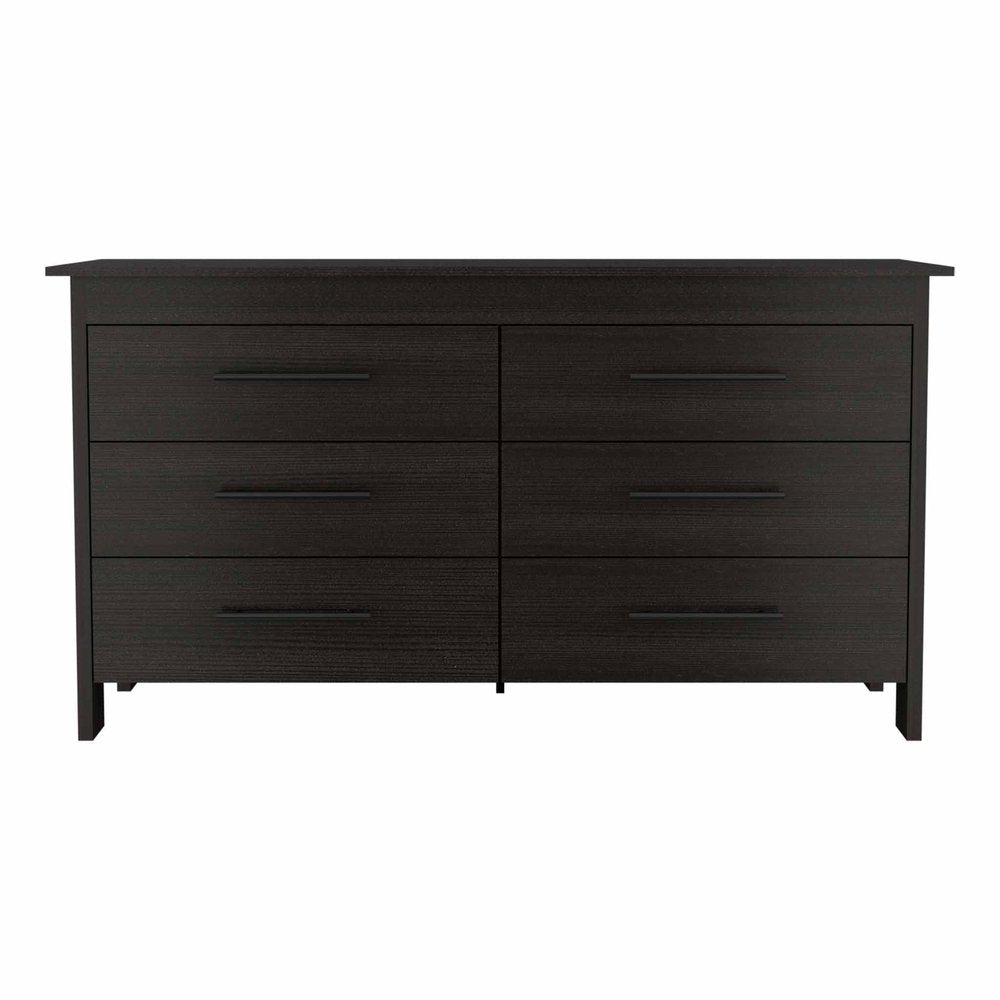 59" Black Six Drawer Double Dresser