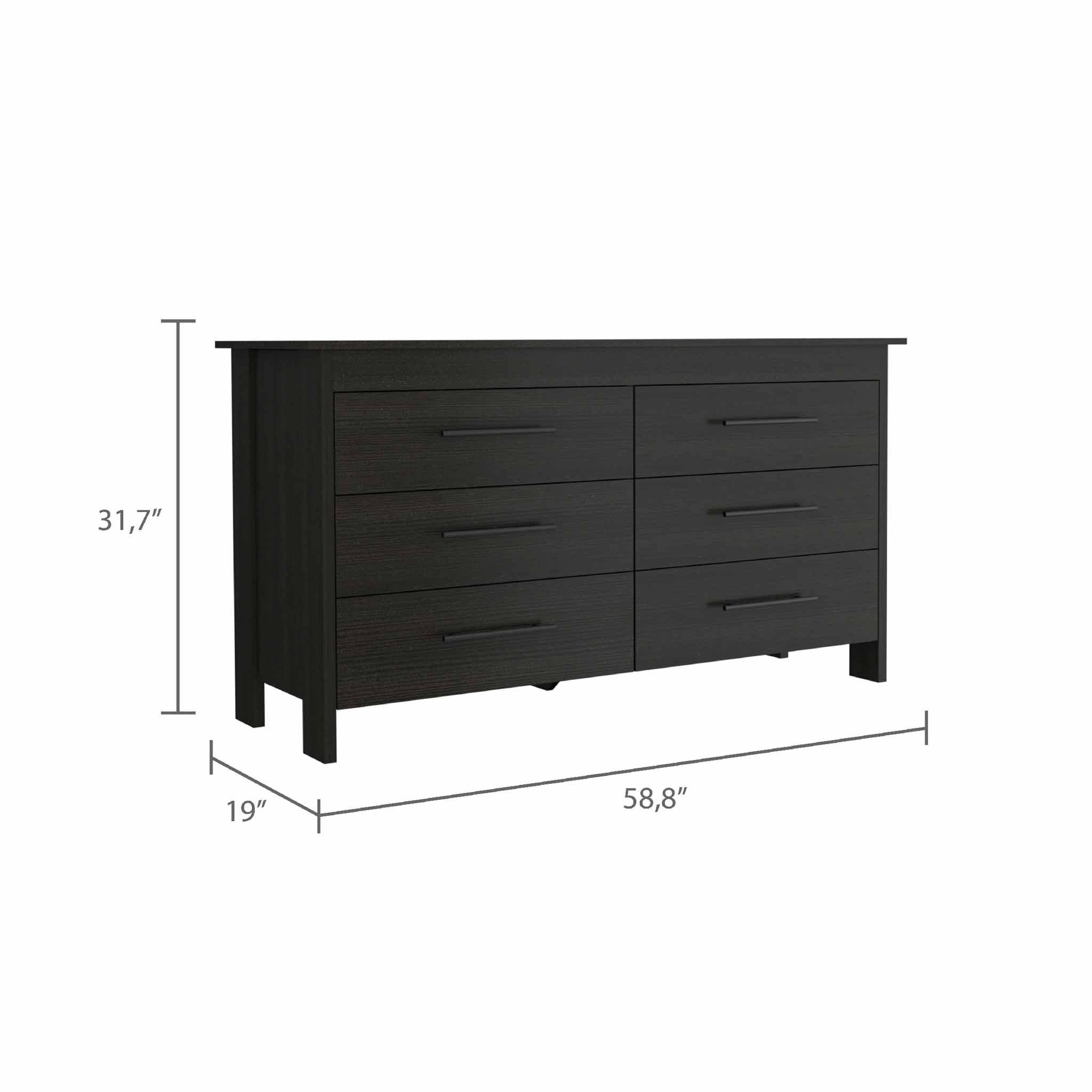 58" Black Six Drawer Double Dresser