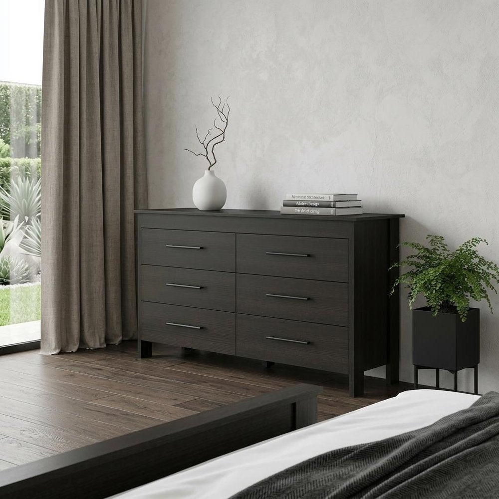 59" White Wood Six Drawer Double Dresser
