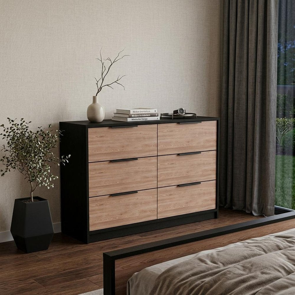 42" Brown And White Wood Four Drawer Dresser