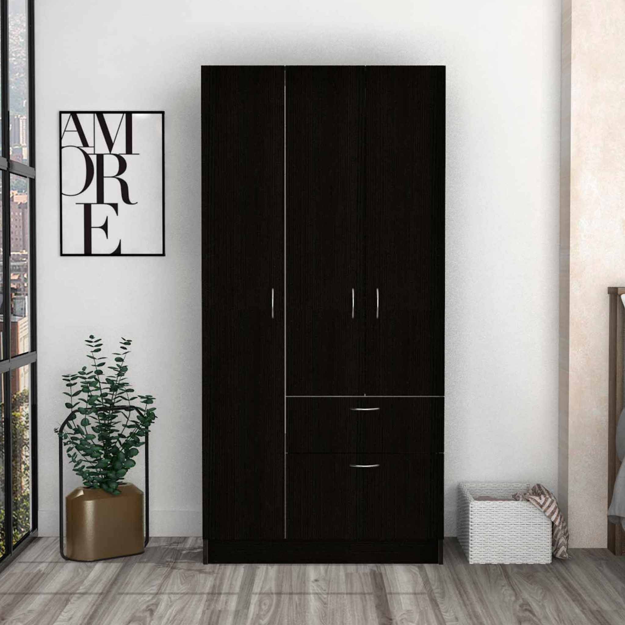 Black and White Three Door Armoire