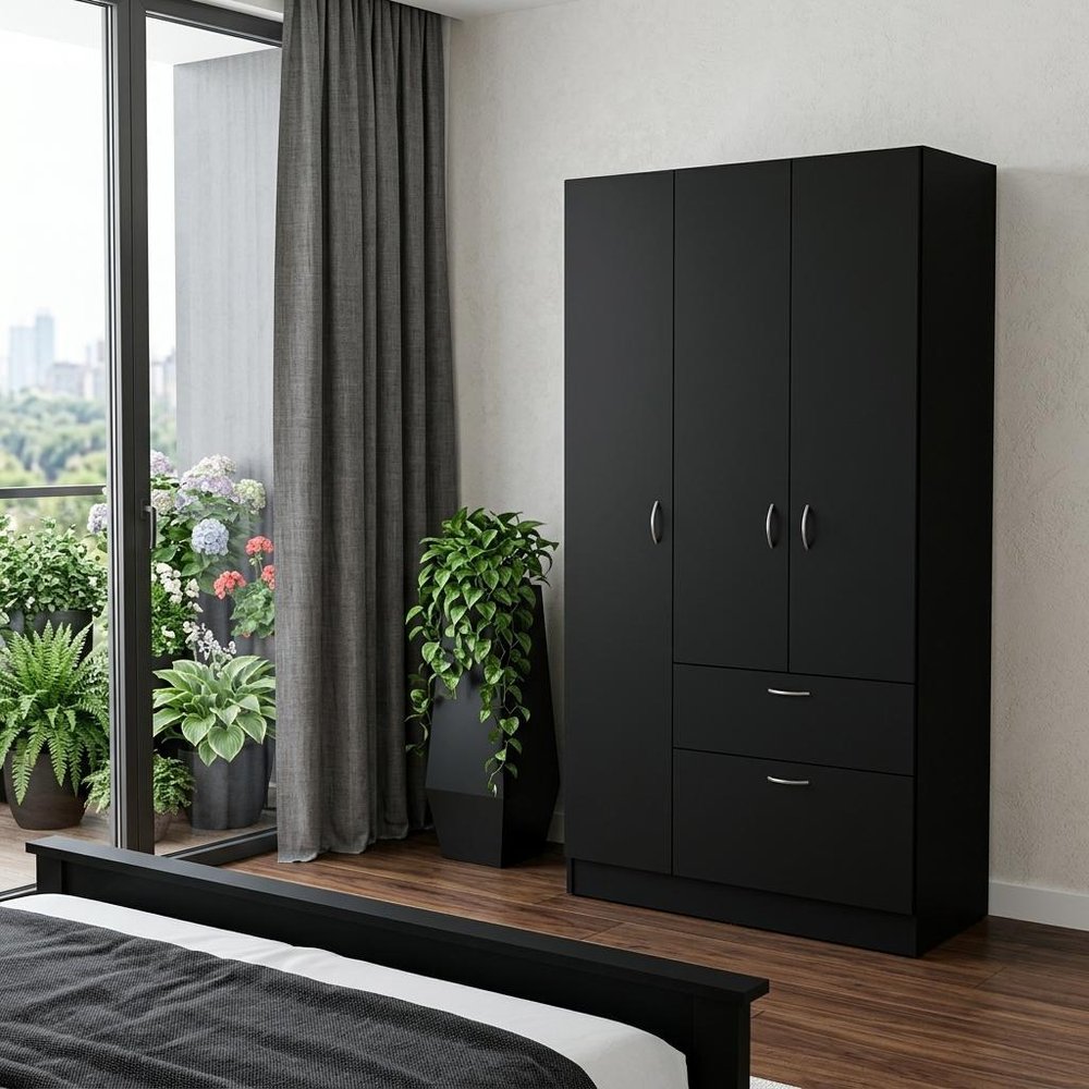 71" Black And White Wood Six Door Single Drawer Combo Dresser