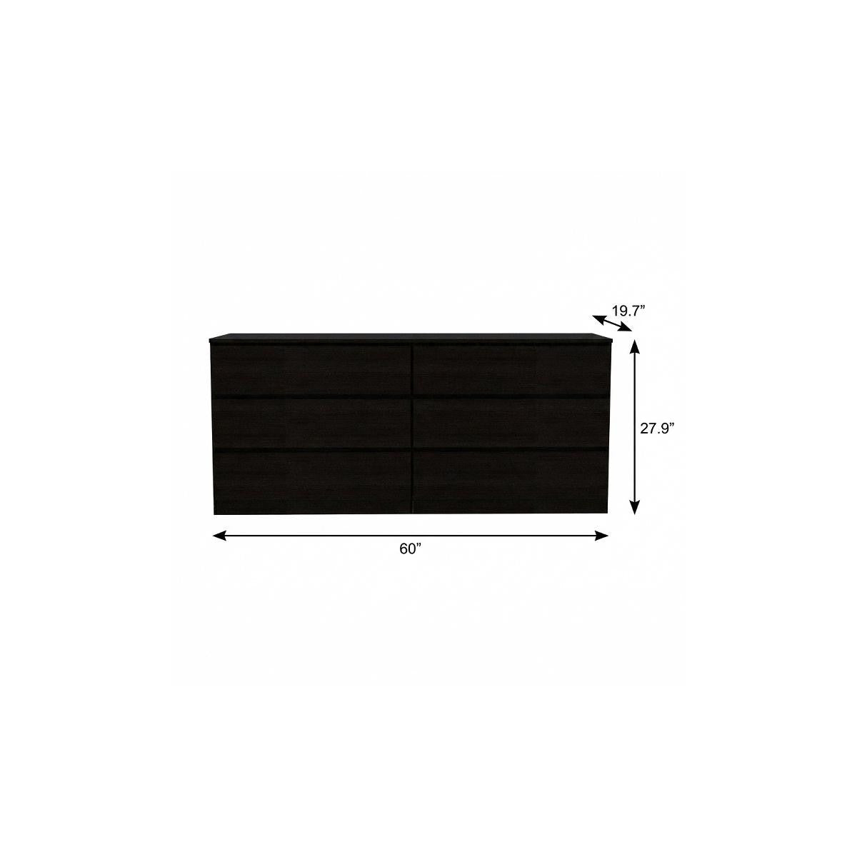 60" Black Six Drawer Double Dresser
