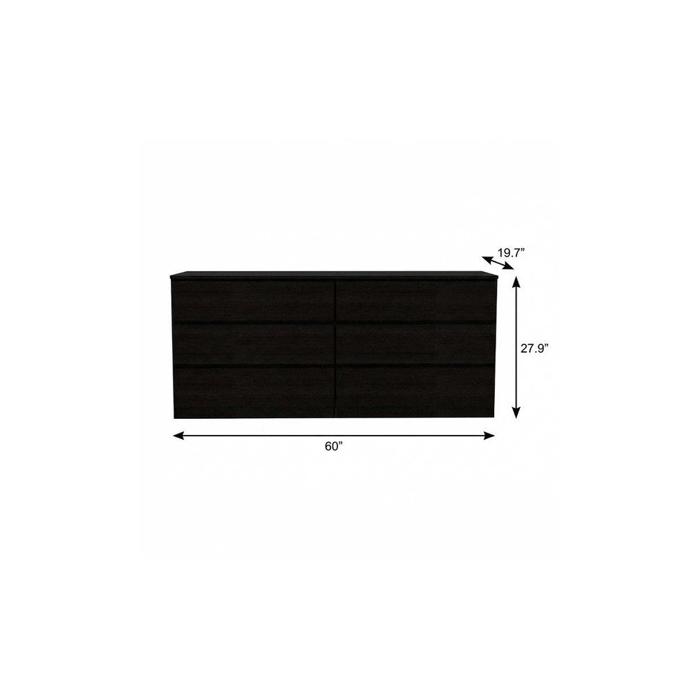 60" Black Six Drawer Double Dresser