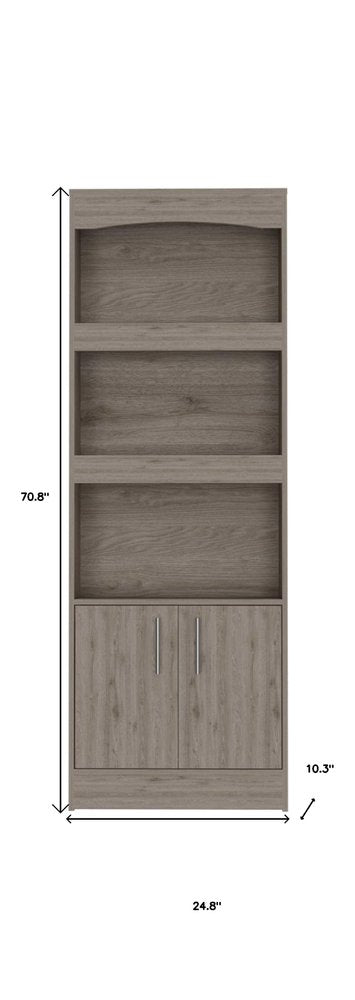 71" Three Tier Bookcase with Two doors