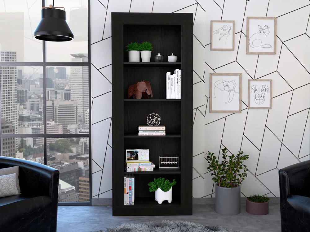 Black Five Tier Bookcase