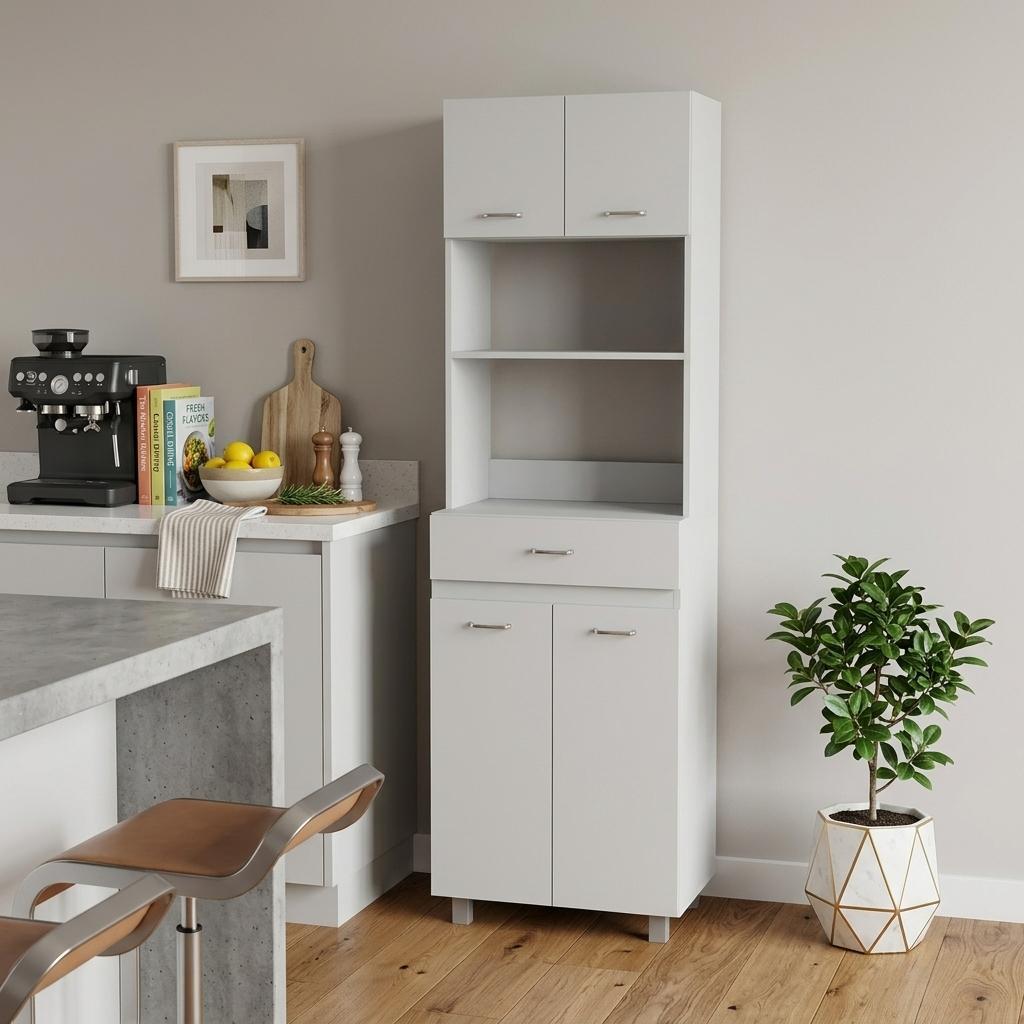 24" White Wood Kitchen Cart With Storage