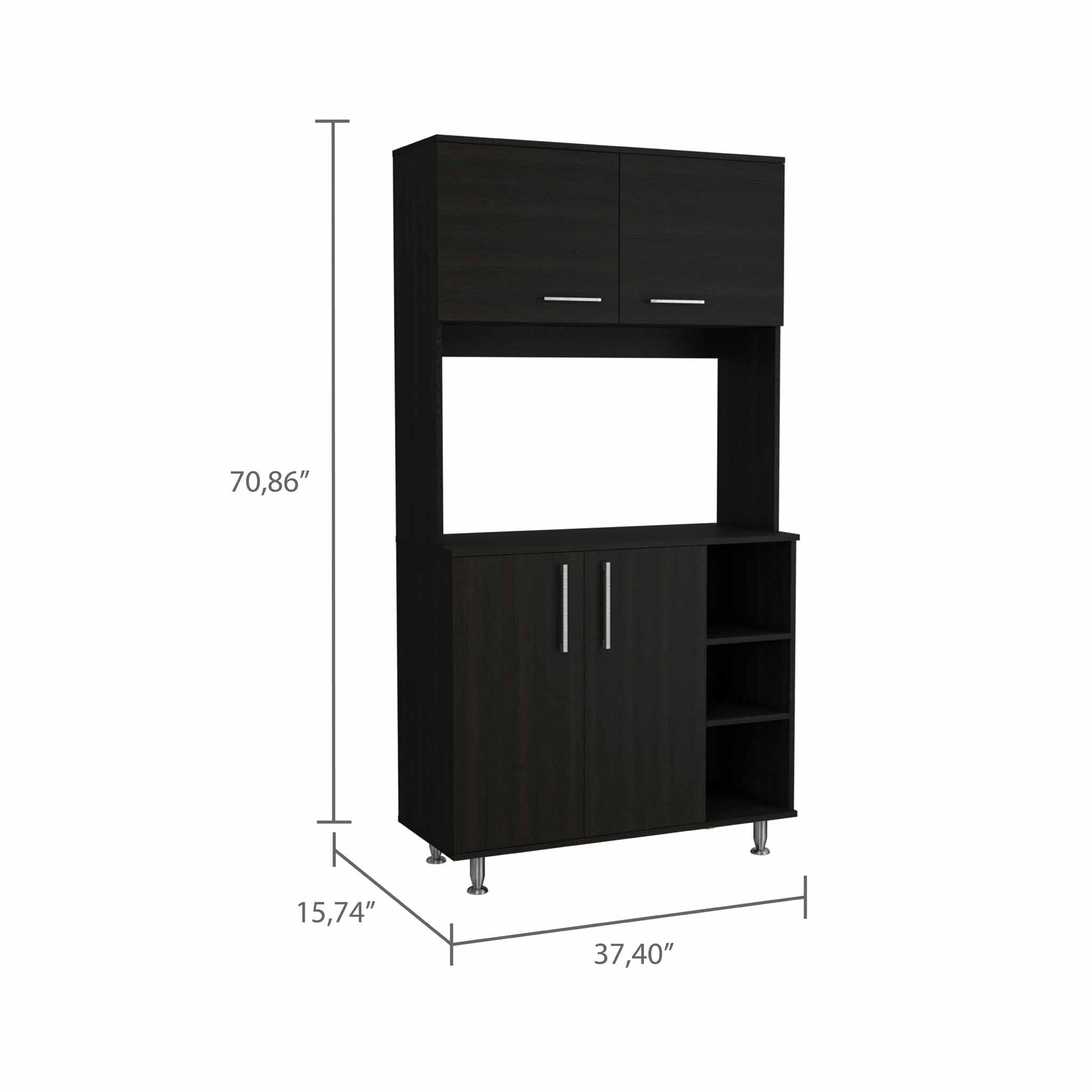 71" Modern Black Pantry Cabinet with Three Storage Shelves