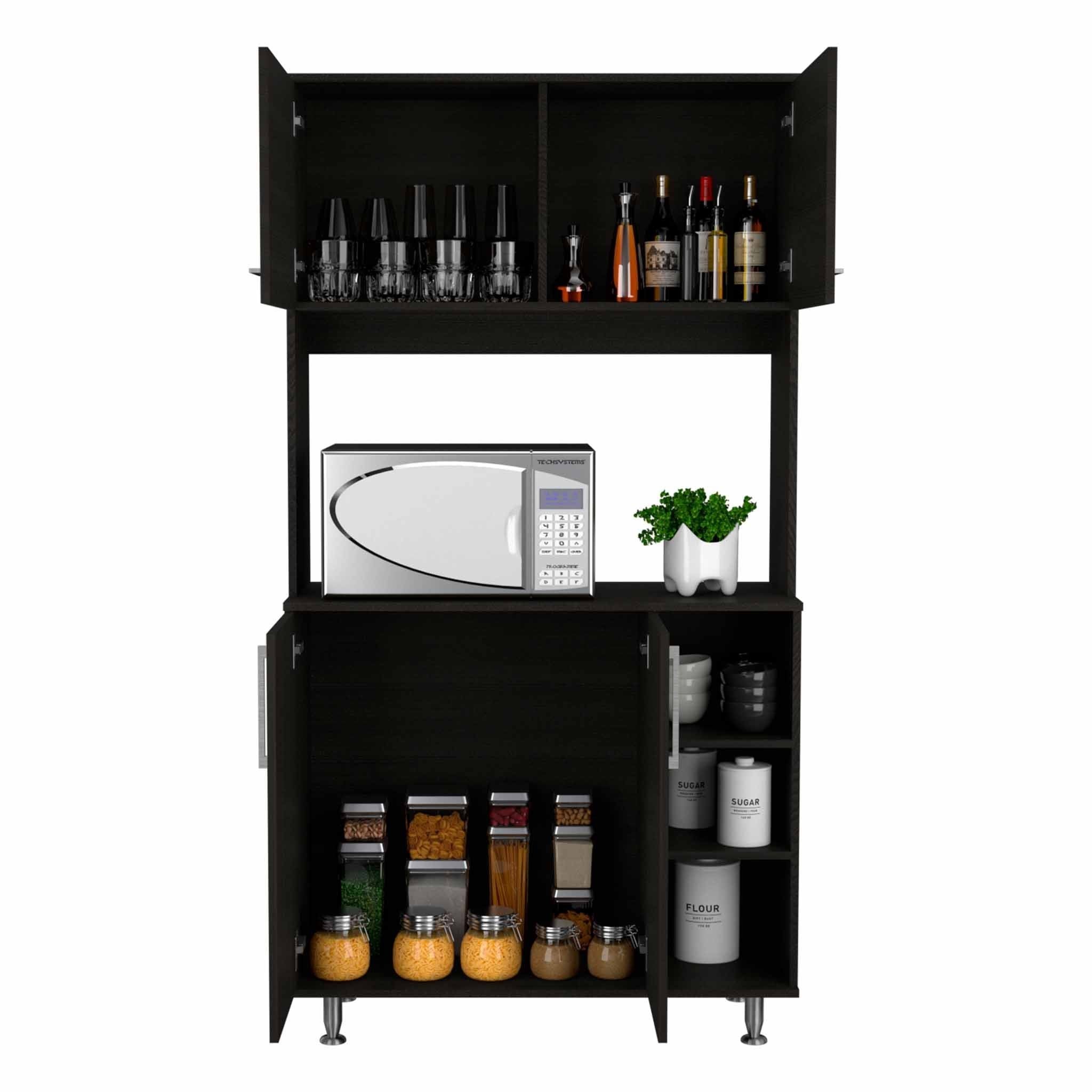 71" Modern Black Pantry Cabinet with Three Storage Shelves