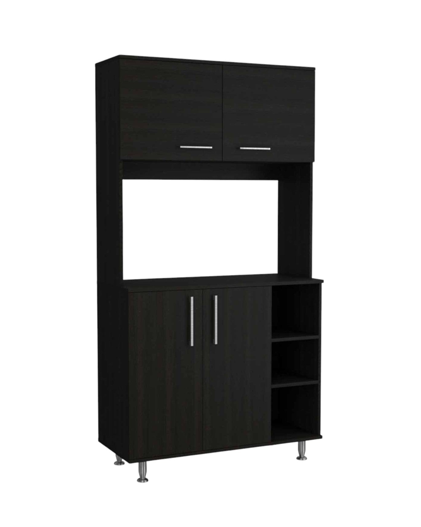 71" Black Wood Four Door Pantry Or Storage Closet