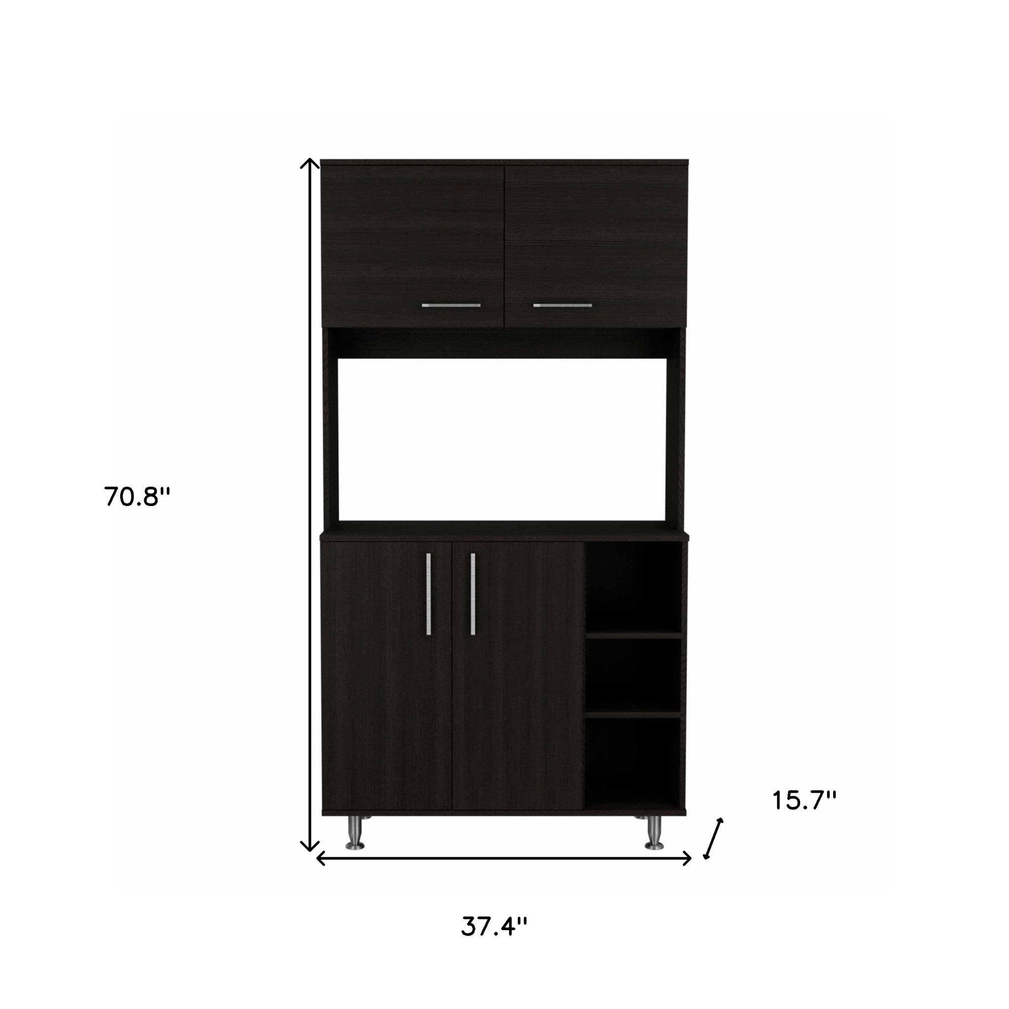 71" Black Wood Four Door Pantry Or Storage Closet