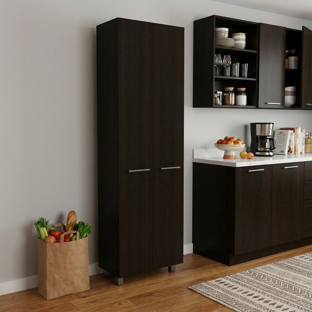 79" Black Wood Pantry Or Storage Closet