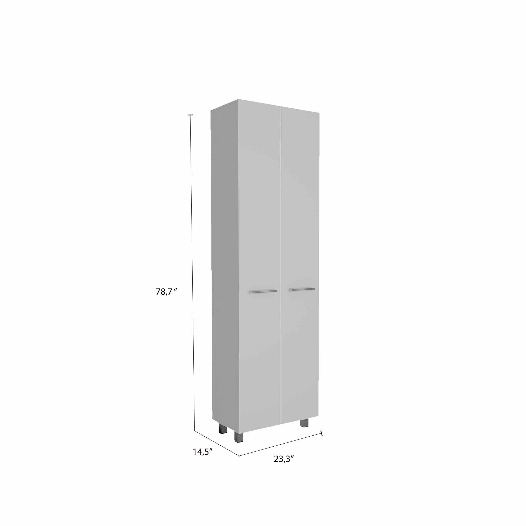 78" Modern White Pantry Cabinet with Two Full Size Doors