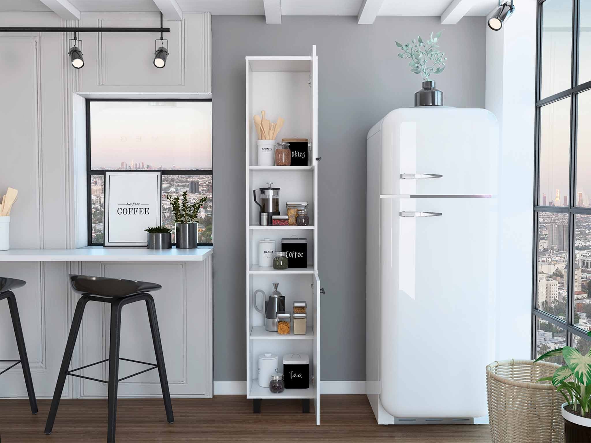 78" Modern White Sleek and Tall Pantry Cabinet