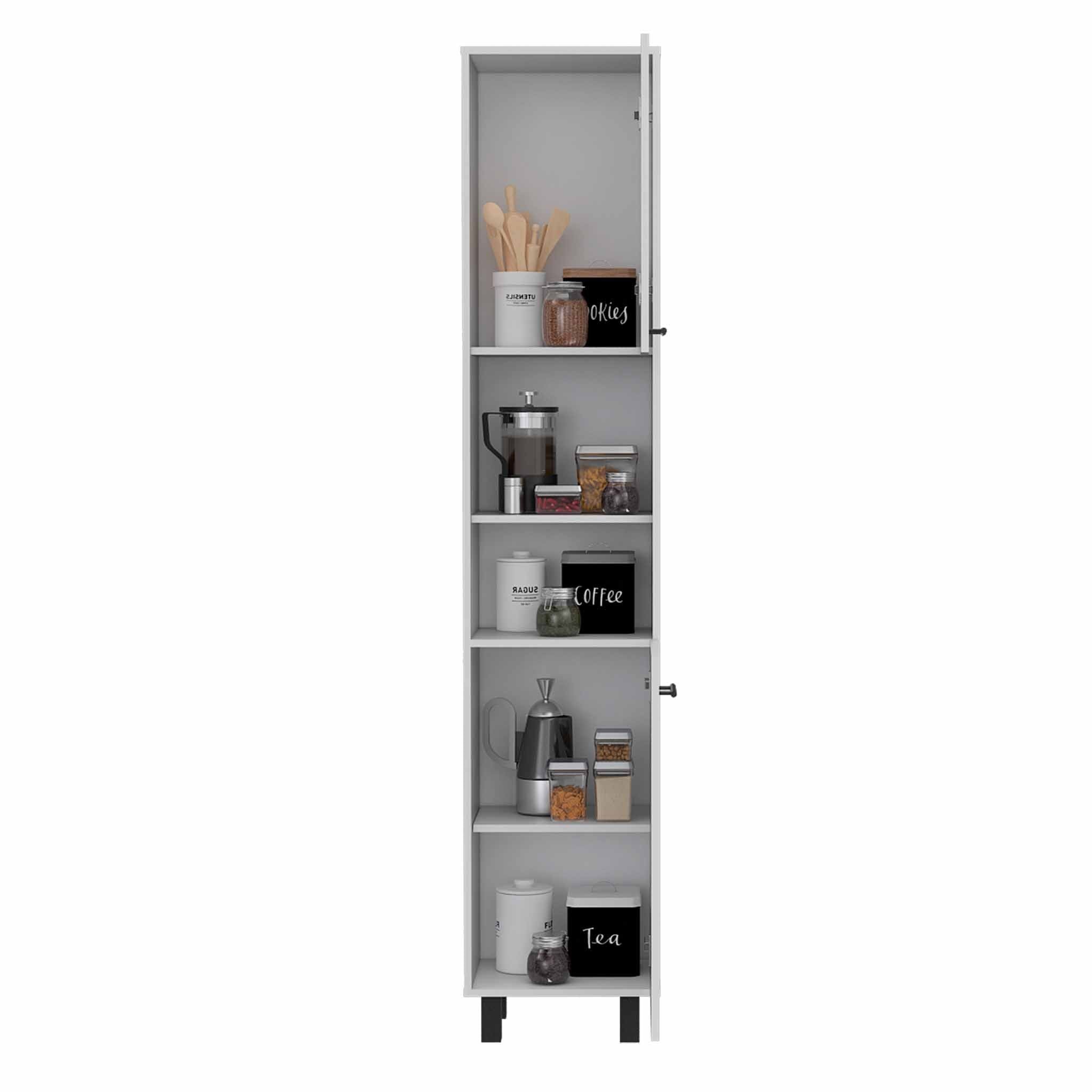 78" Modern White Pantry Cabinet with Five Shelves