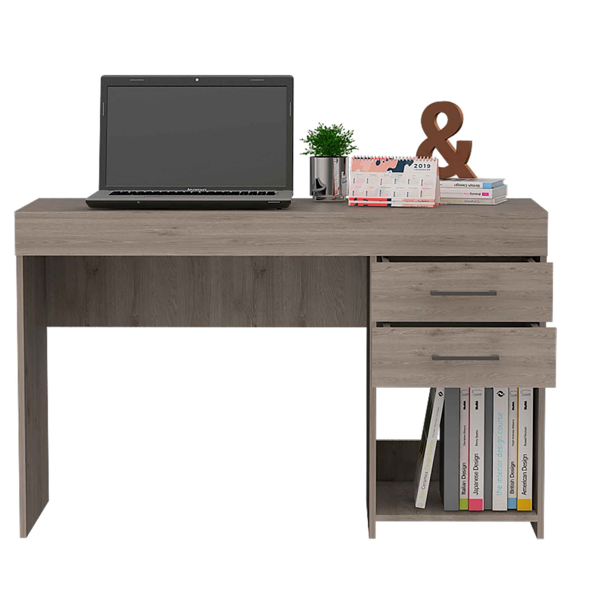 47" Light Gray Computer Desk With Two Drawers