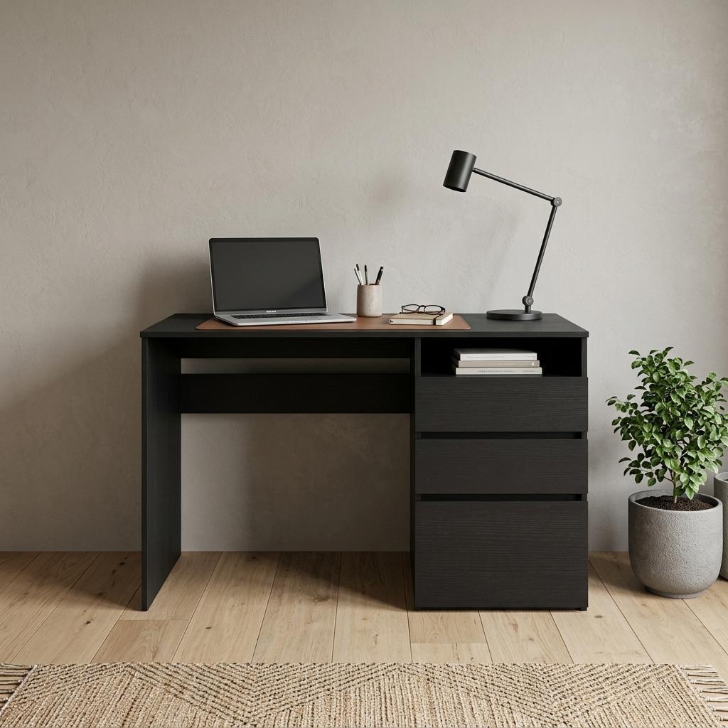 47" Black Computer Desk With Three Drawers