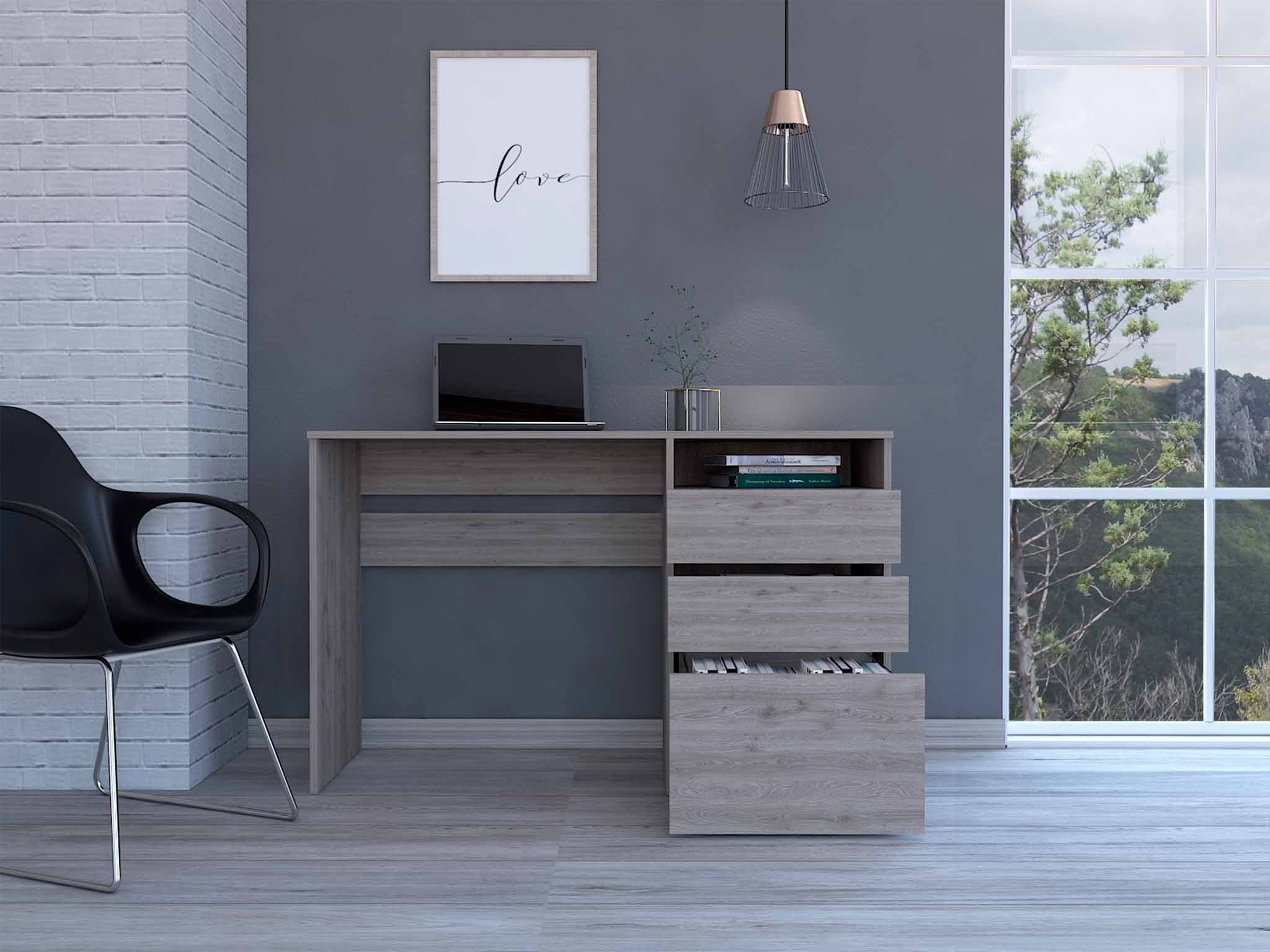 47" Light Gray Computer Desk With Three Drawers