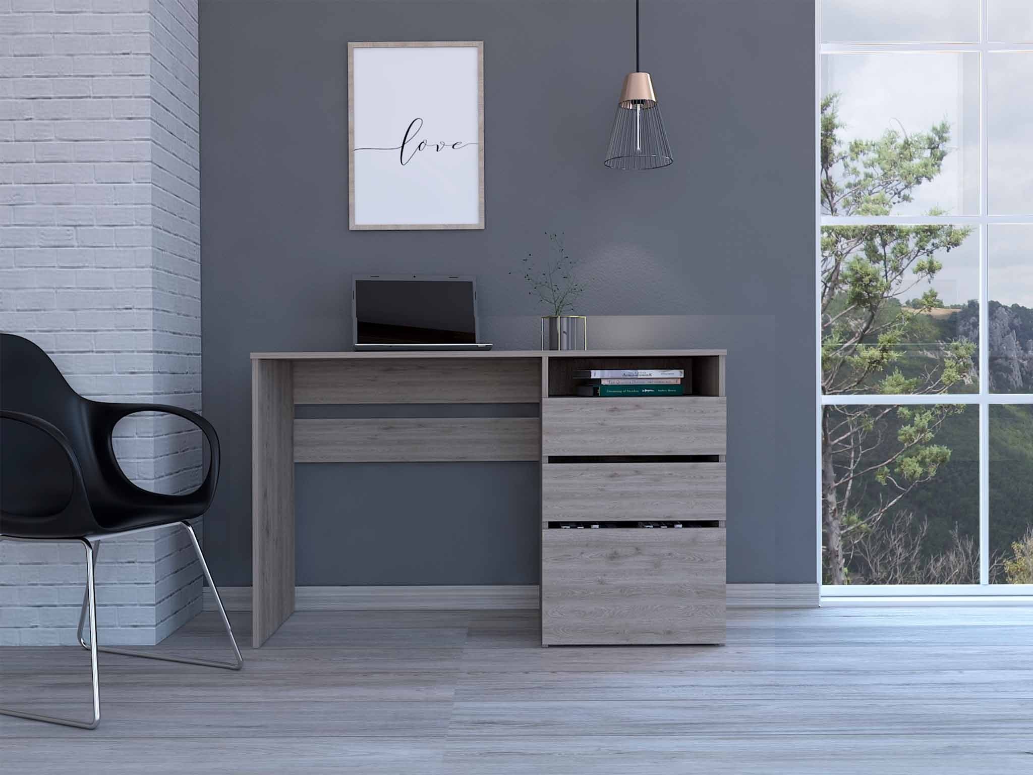 47" Light Gray Computer Desk With Three Drawers