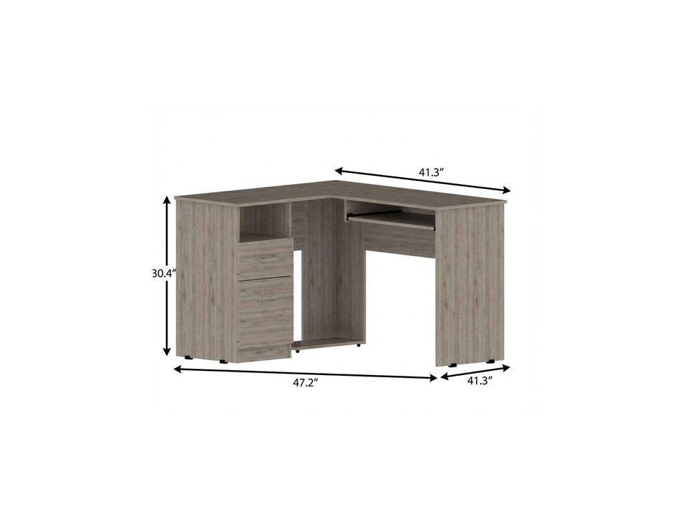 47" Light Gray L Shape Computer Desk With Two Drawers