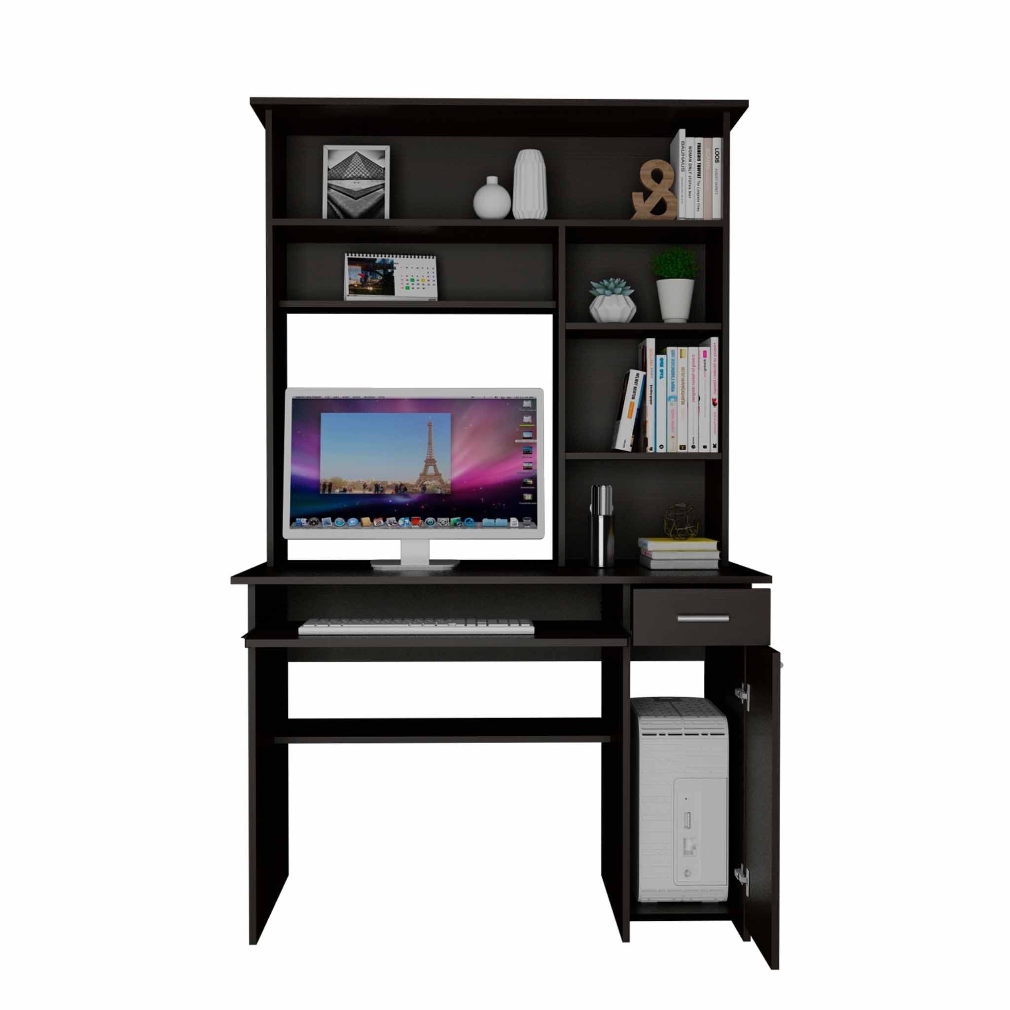 43" Black Computer Desk With Hutch