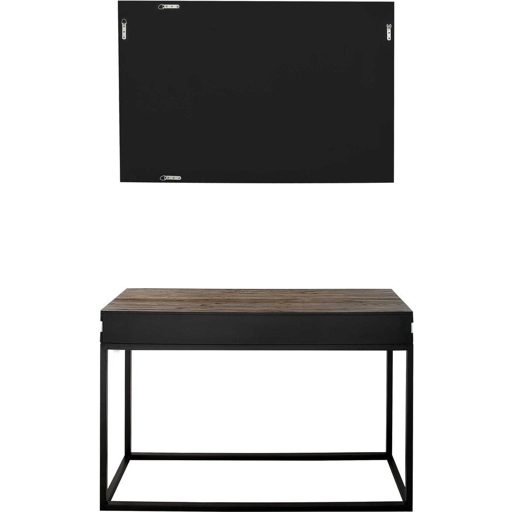 47" Brown White and Black Solid Wood And Faux Marble Sled Console Table